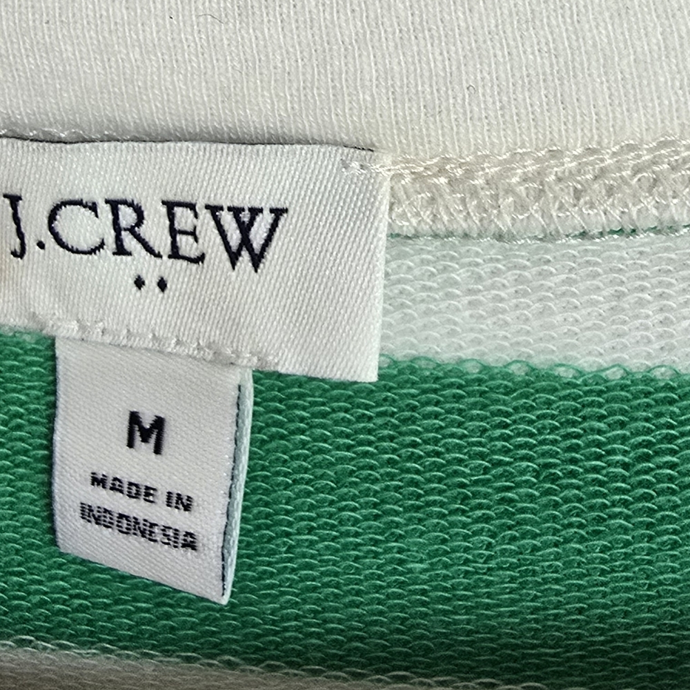 J. Crew Kelly Green Striped Wide Button Collar Rugby Sweatshirt SZ Medium Preppy - Picture 10 of 13